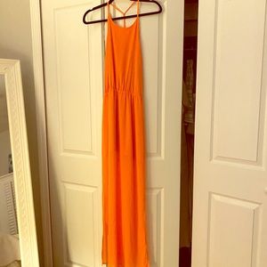 Maxi Coral Dress with Sheer Bottom